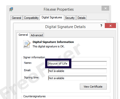 Screenshot of the House of Life certificate